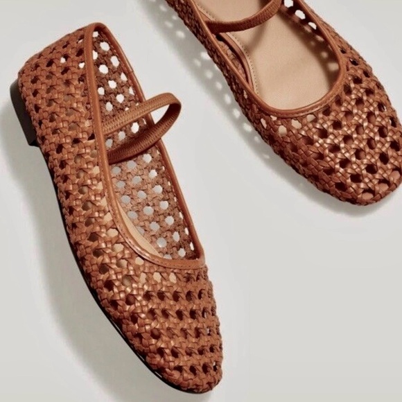 Joie Shoes - NWT Sz 8 Joie Weavy Brown Woven Mary Jane Ballet Flats